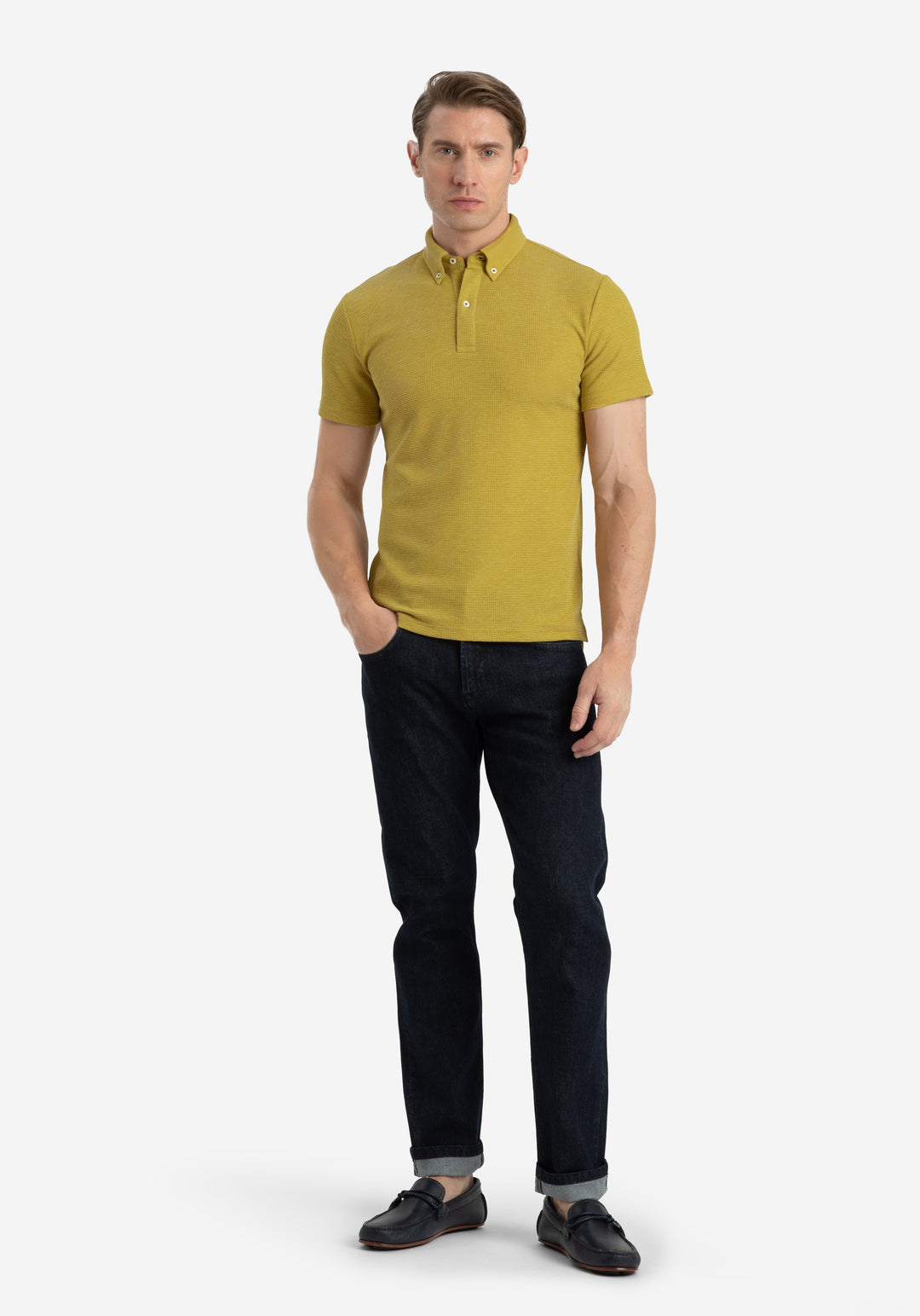 Mustard Yellow Waffle Polo Shirt