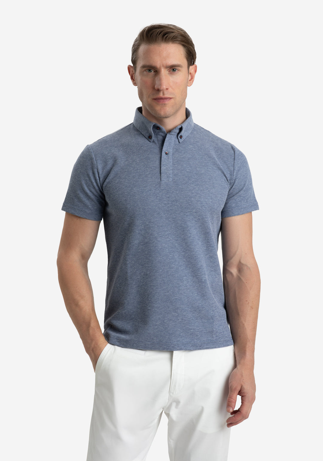 Slate Blue Waffle Polo Shirt