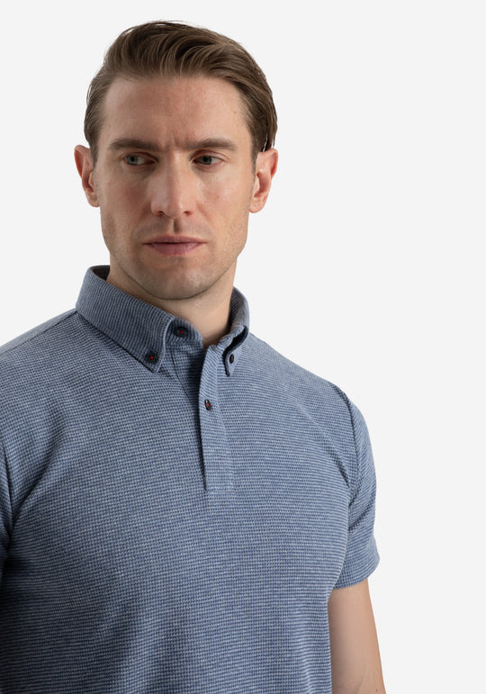 Slate Blue Waffle Polo Shirt