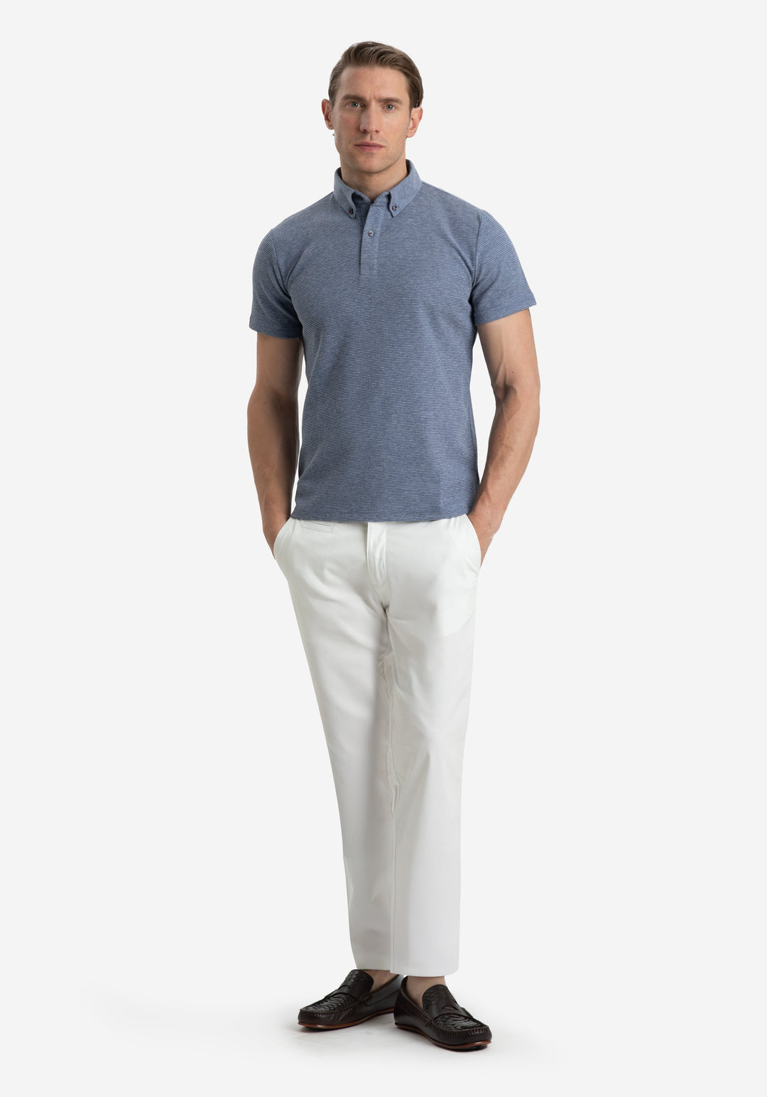 Slate Blue Waffle Polo Shirt