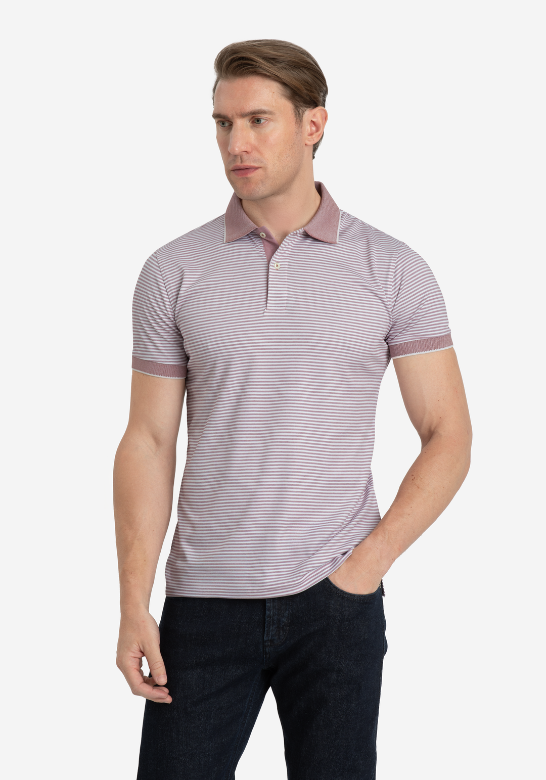 Ash Rose Stripe Cotton Polo Shirt