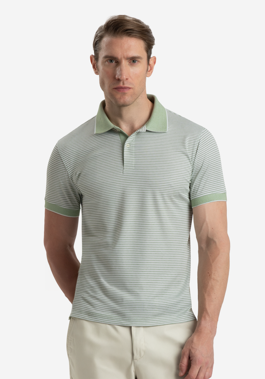 Bud Green Stripe Cotton Polo Shirt