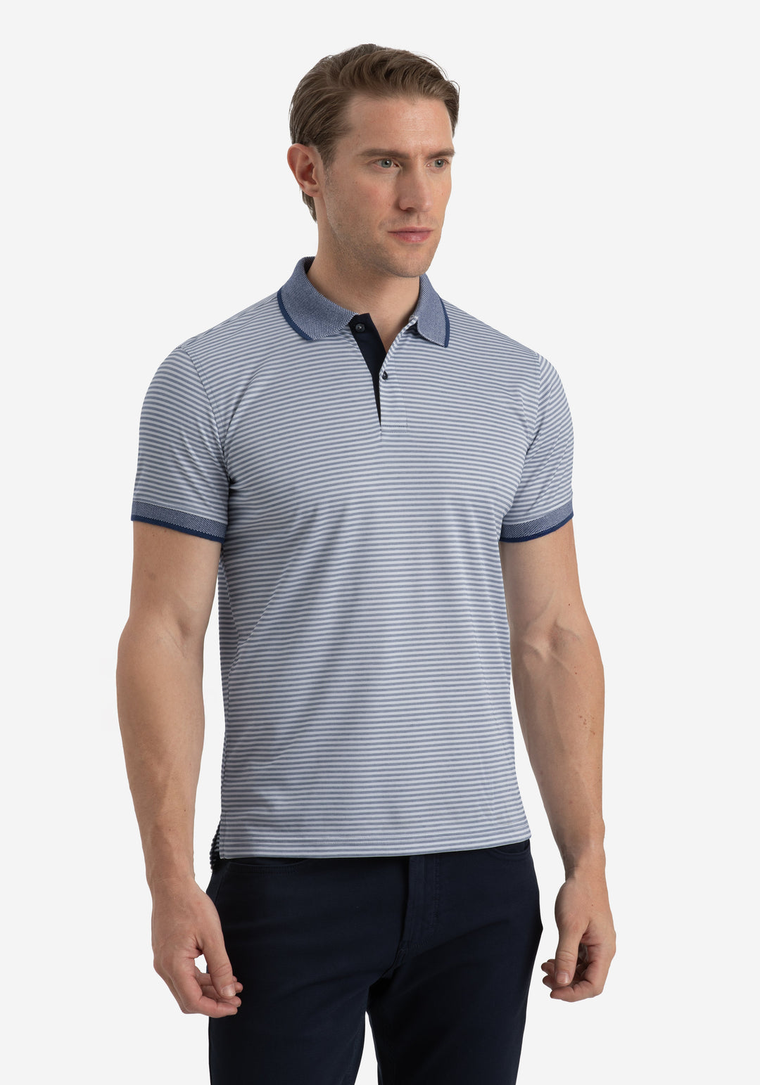 Pale Navy Stripe Cotton Polo Shirt