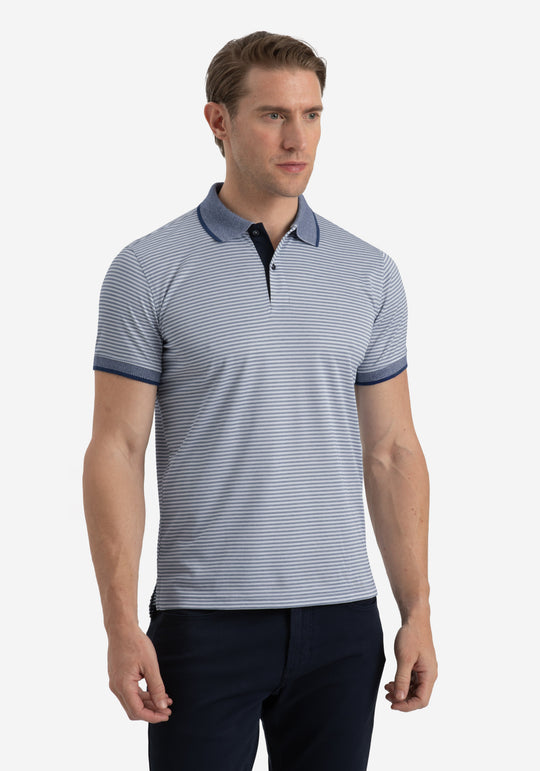 Pale Navy Stripe Cotton Polo Shirt