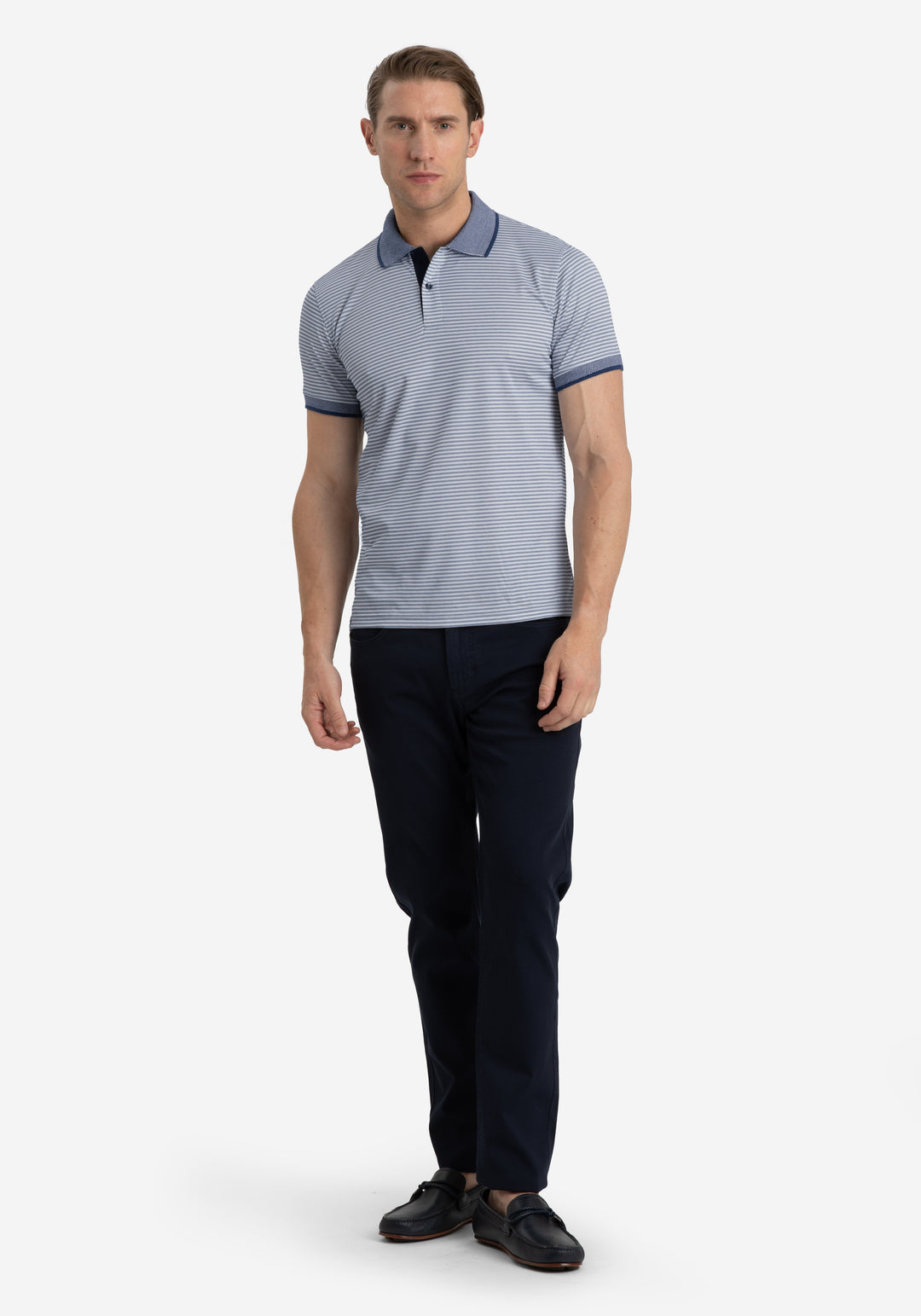 Pale Navy Stripe Cotton Polo Shirt
