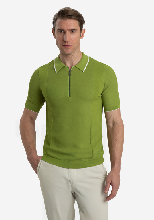 Moss Green Polyamide Knitted Polo Shirt