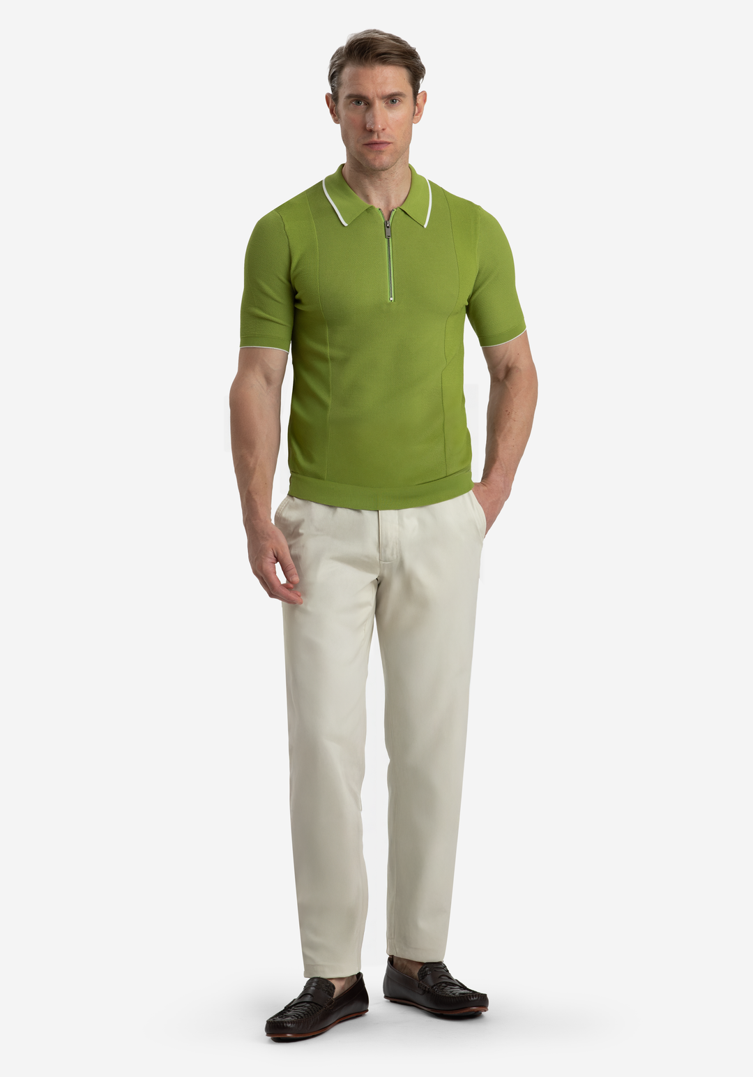 Moss Green Polyamide Knitted Polo Shirt