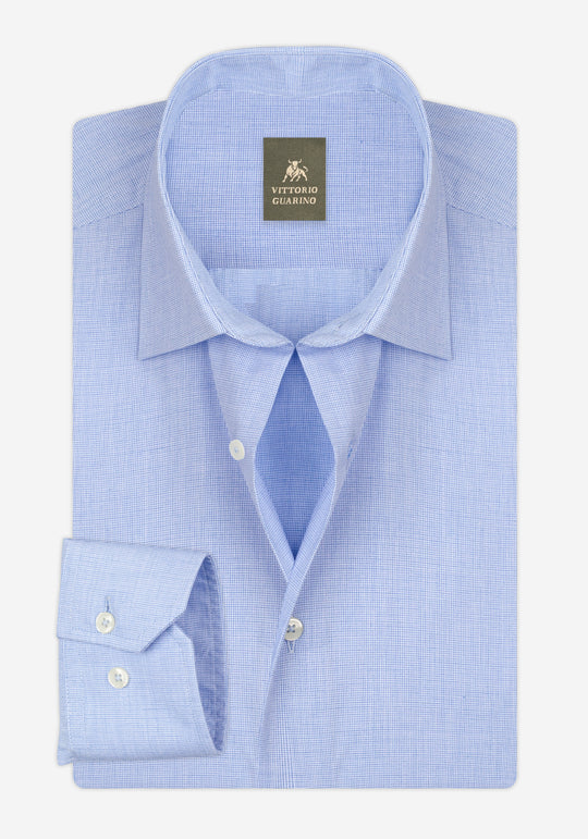 Soft Blue Checked Poplin Shirt