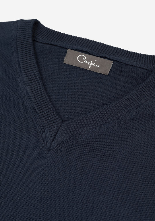 Eclipse Navy Cotton V-Pullover