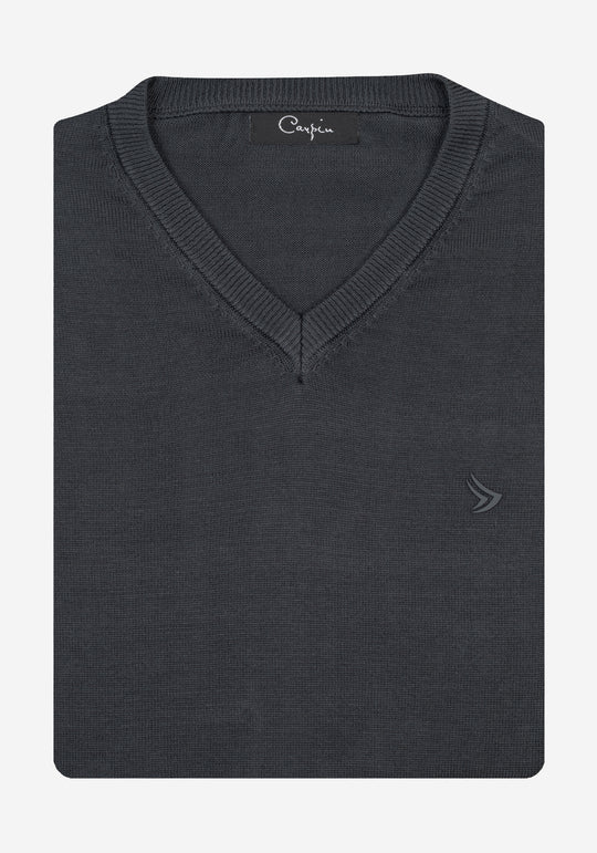 Dusk Gray Cotton V-Pullover