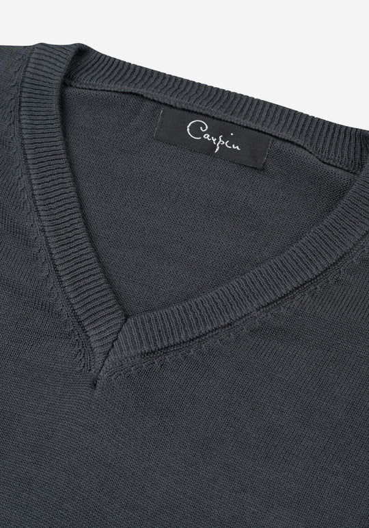 Dusk Gray Cotton V-Pullover