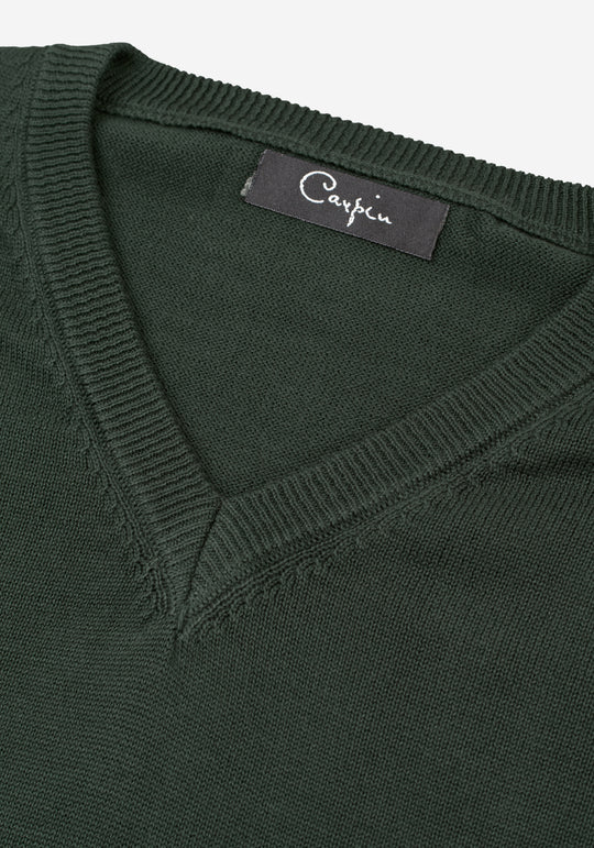 Smoky Olive Cotton V-Pullover