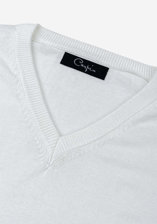 Angel White Cotton V-Pullover