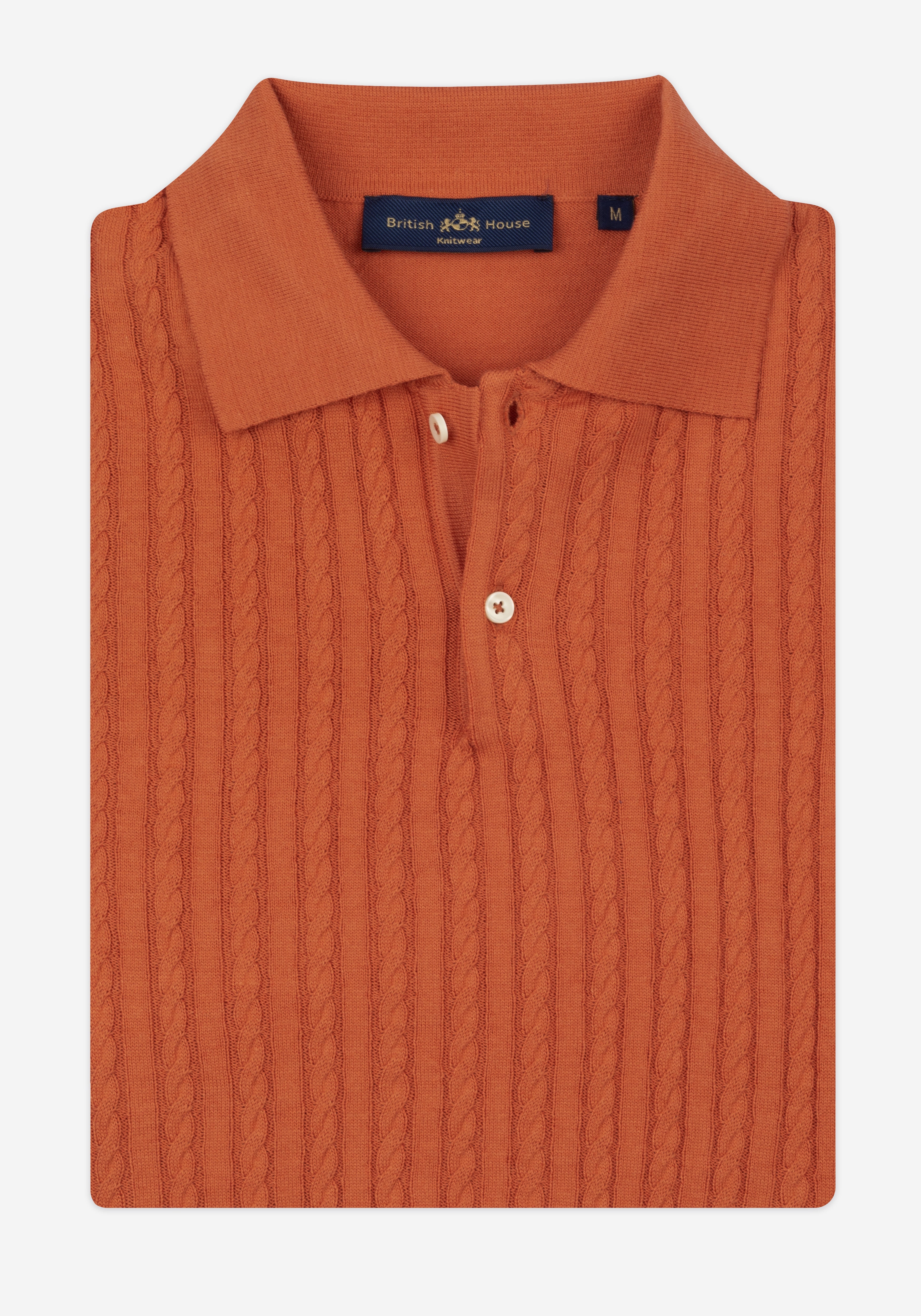 Burnt Orange Braided Knitted Polo Shirt