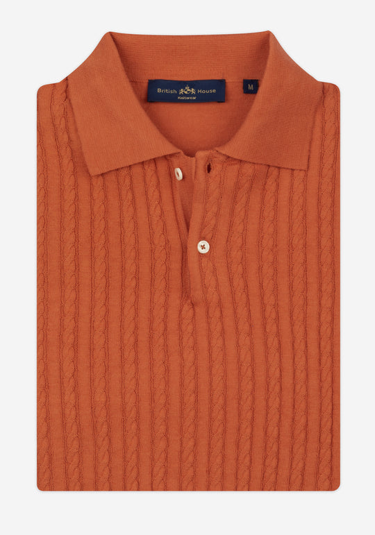Burnt Orange Braided Knitted Polo Shirt