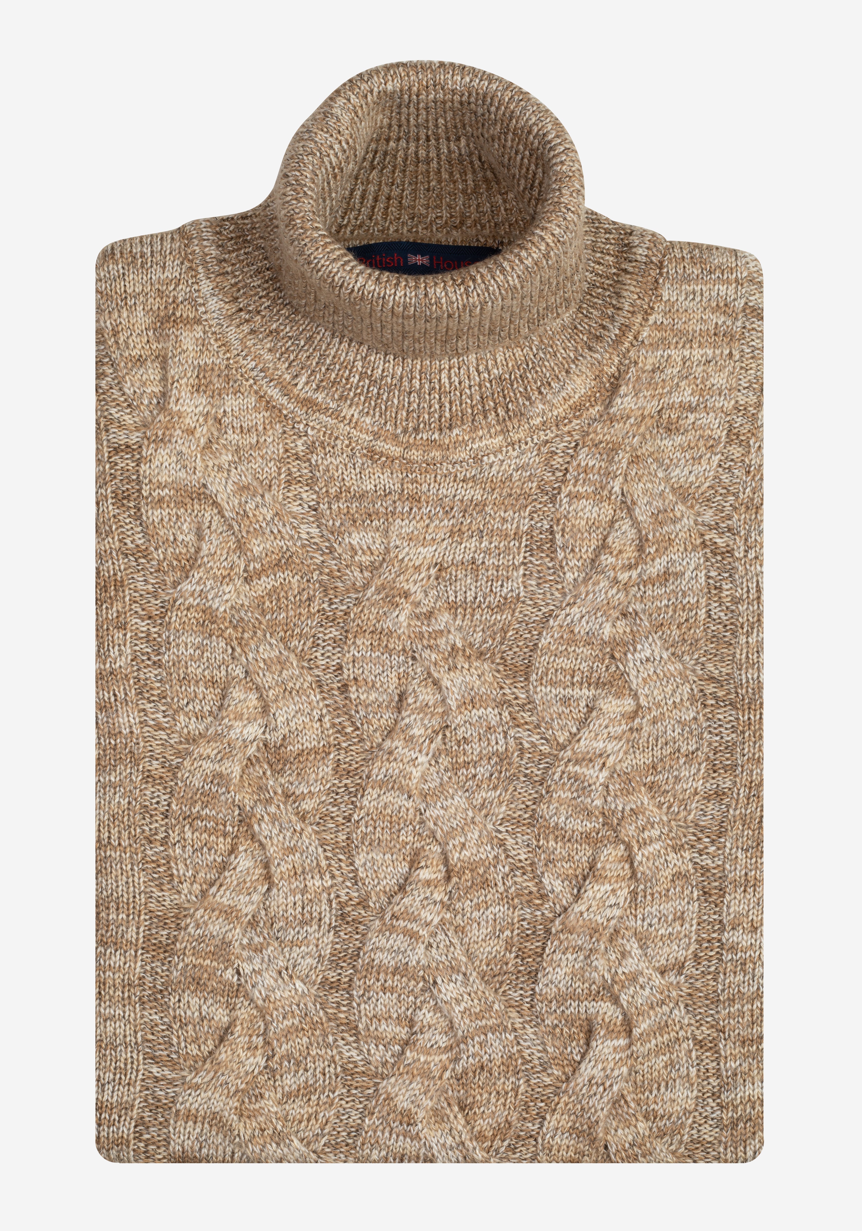 Latte Beige Braided Turtle Neck Pullover