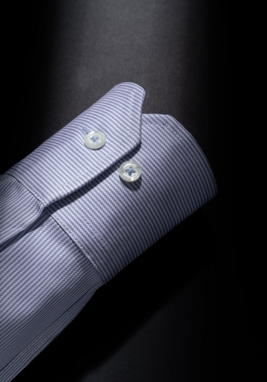 Giza 87 Cotton Airy Blue Stripe Basket Weave Shirt