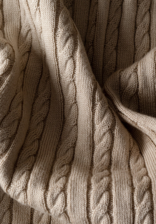 Powder Beige Braided Knitted Polo Shirt
