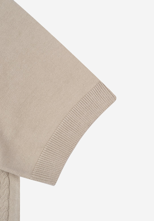 Powder Beige Braided Knitted Polo Shirt