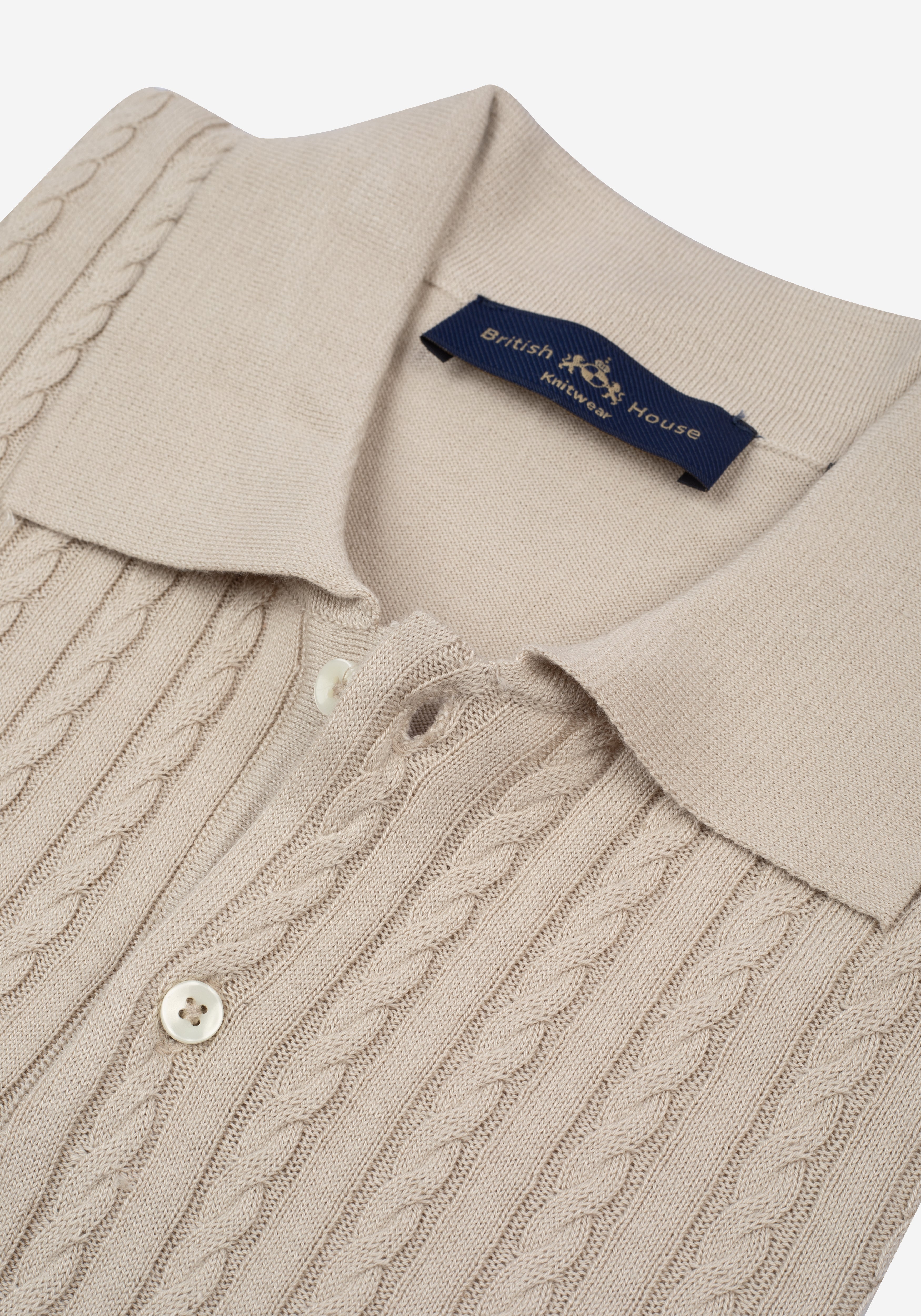 Powder Beige Braided Knitted Polo Shirt
