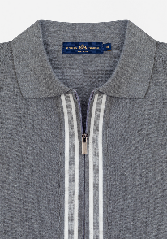Powder Grey Zip Cotton Pullover