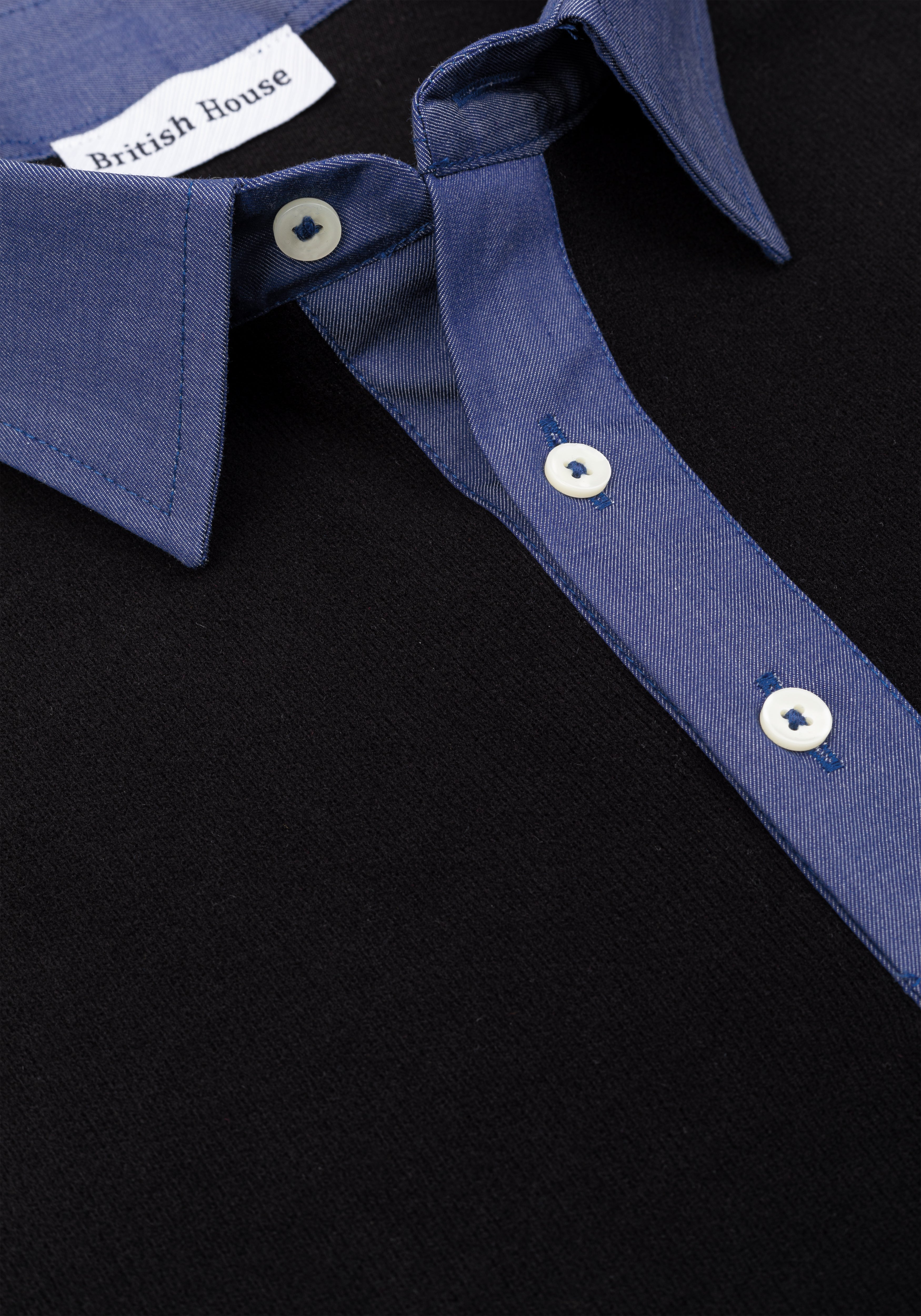 Pitch Black Cotton Polo Shirt - Long Sleeve