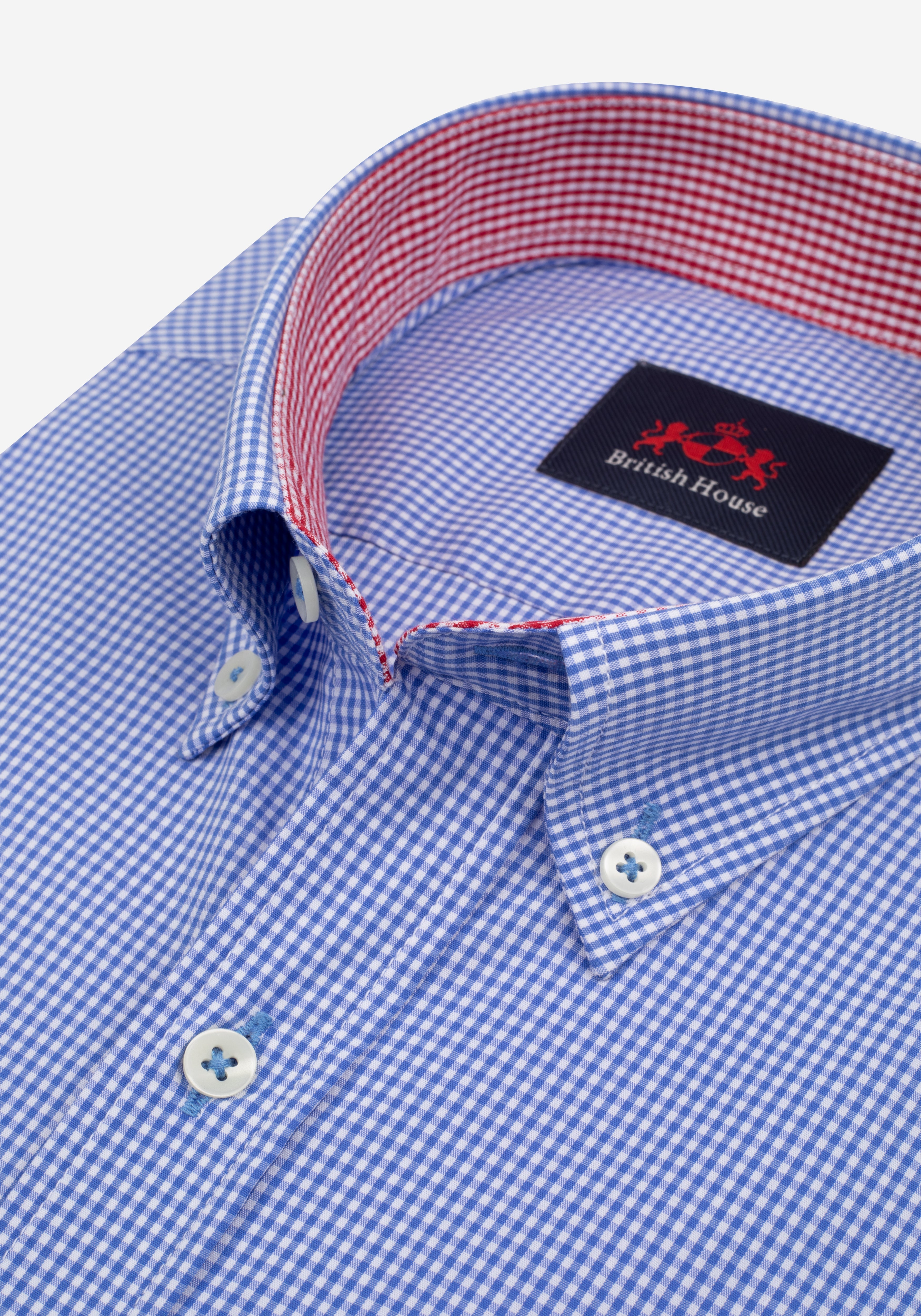 Majesty Blue Checked Cotton Lycra Shirt