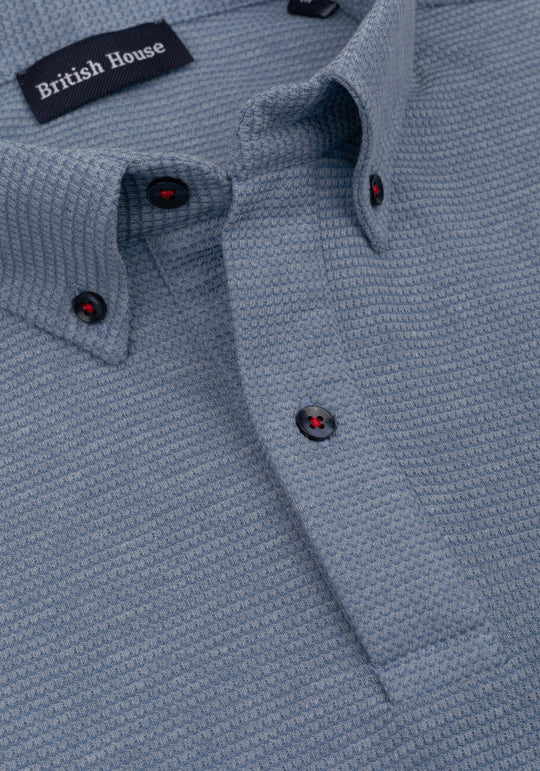Slate Blue Waffle Polo Shirt