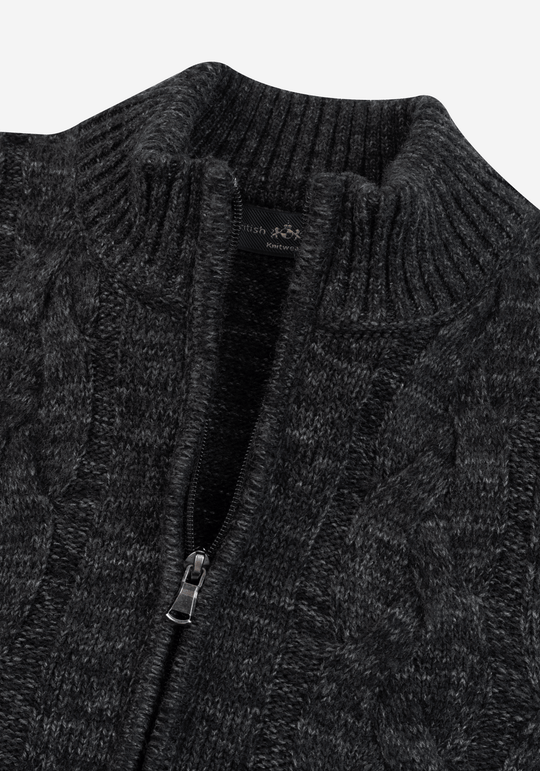 Carbon Black Braided Zipped Pullover