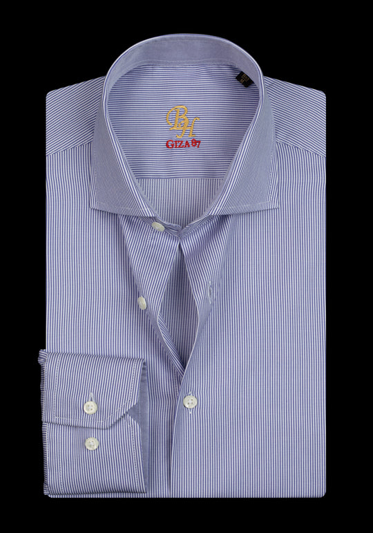 Giza 87 Cotton Harbor Blue Stripe Basket Weave Shirt