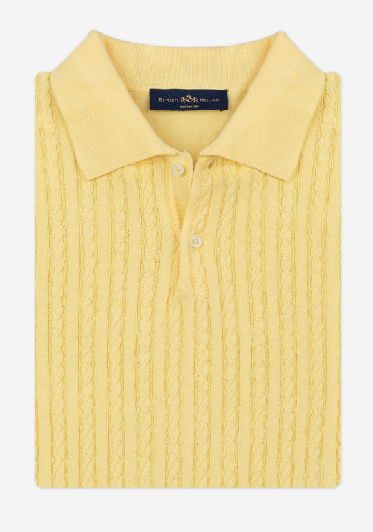 Glow Yellow Braided Knitted Polo Shirt
