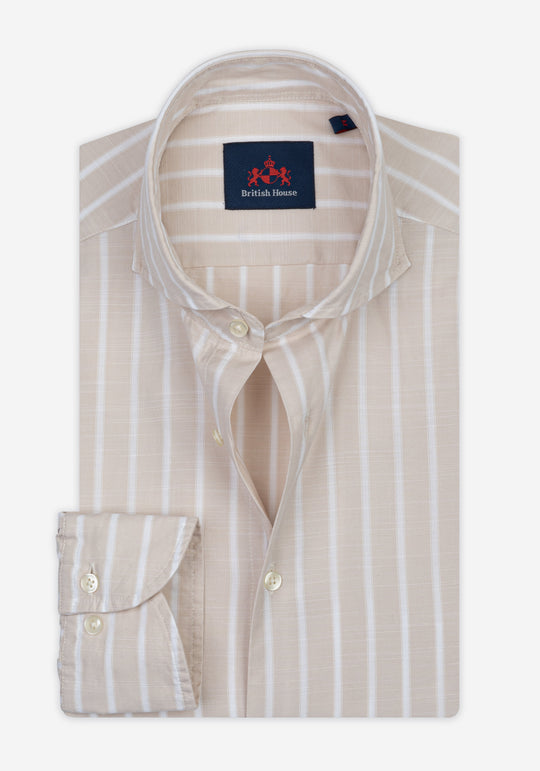 Dune Beige Stripe Washed Signature Chambray Shirt