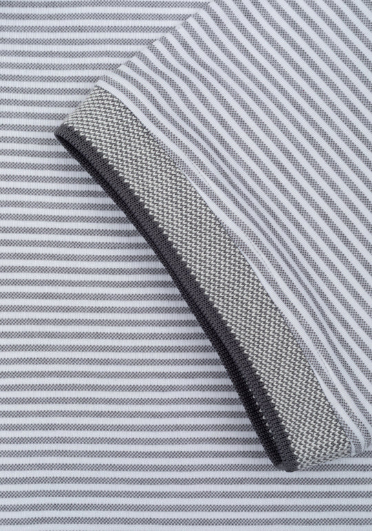 Moon Grey Stripe Cotton Polo Shirt