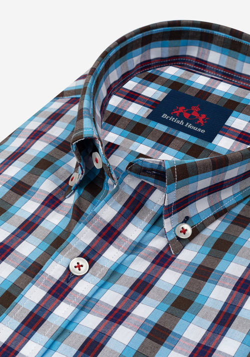 Aqua Blue Checked Poplin Shirt