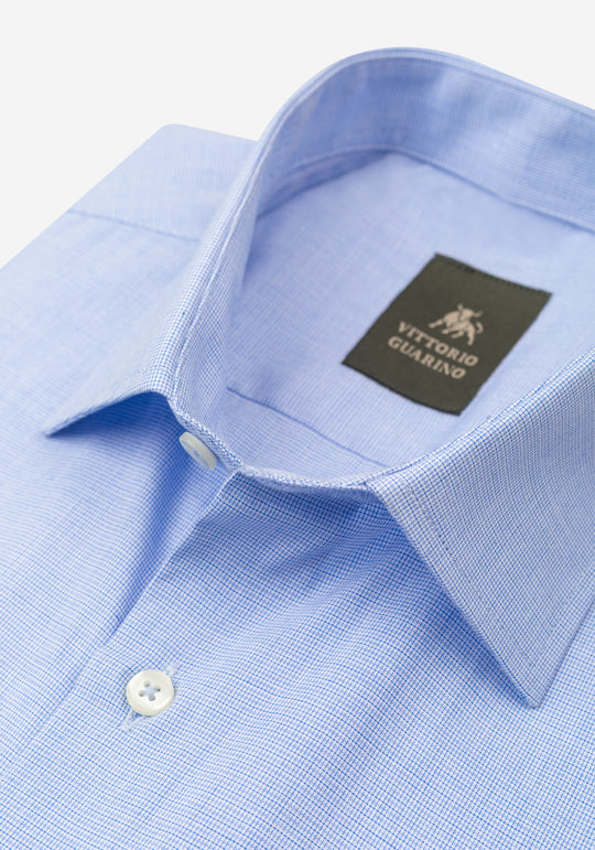 Soft Blue Checked Poplin Shirt