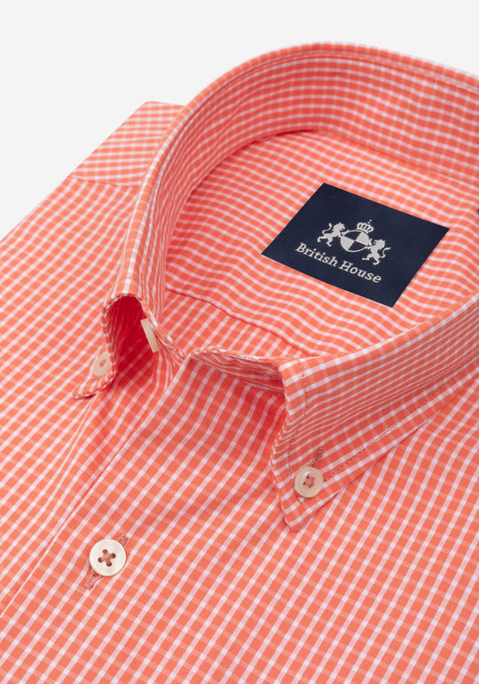 Coral Orange Checked Poplin Shirt