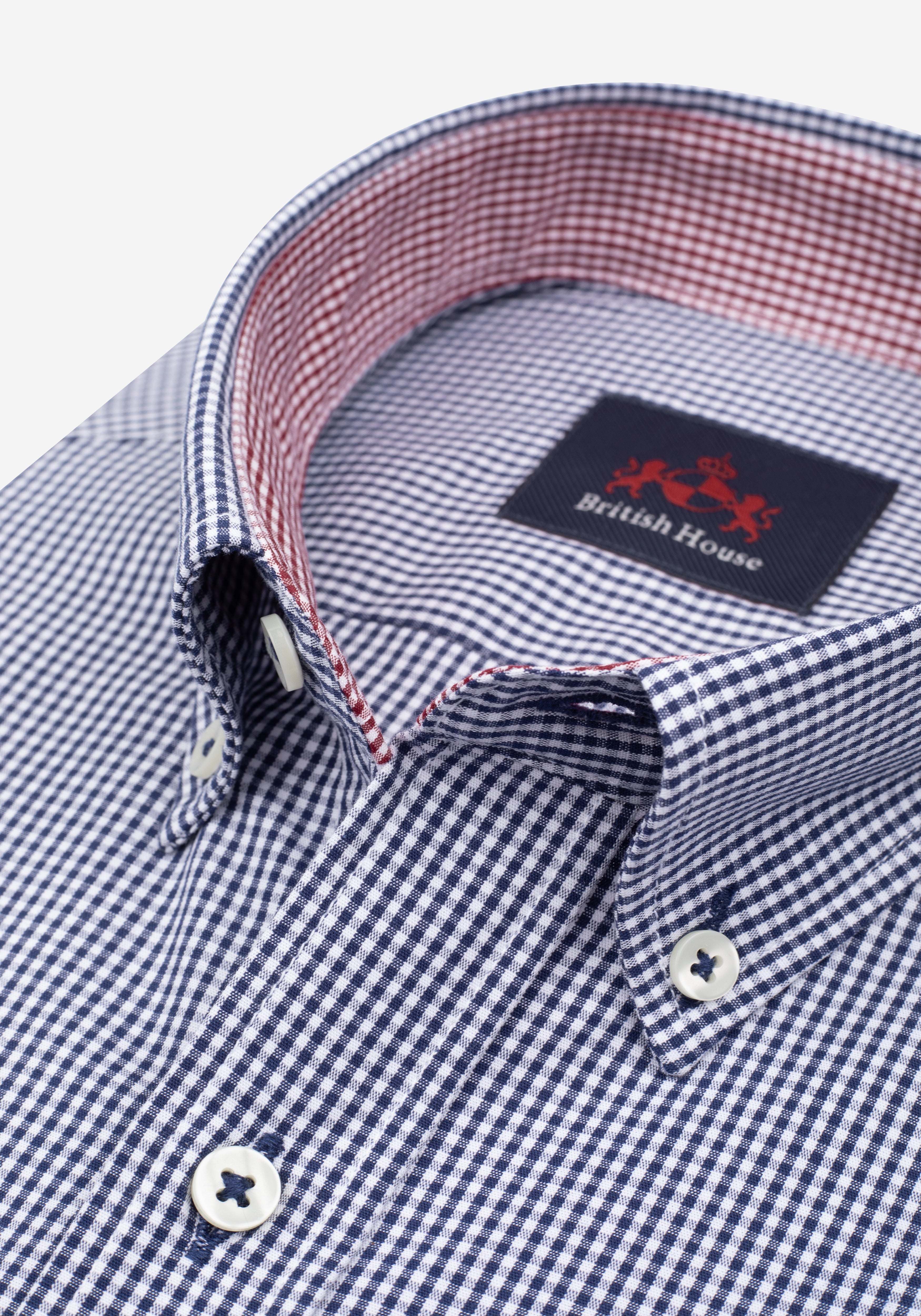 Midnight Navy Checked Cotton Lycra Shirt