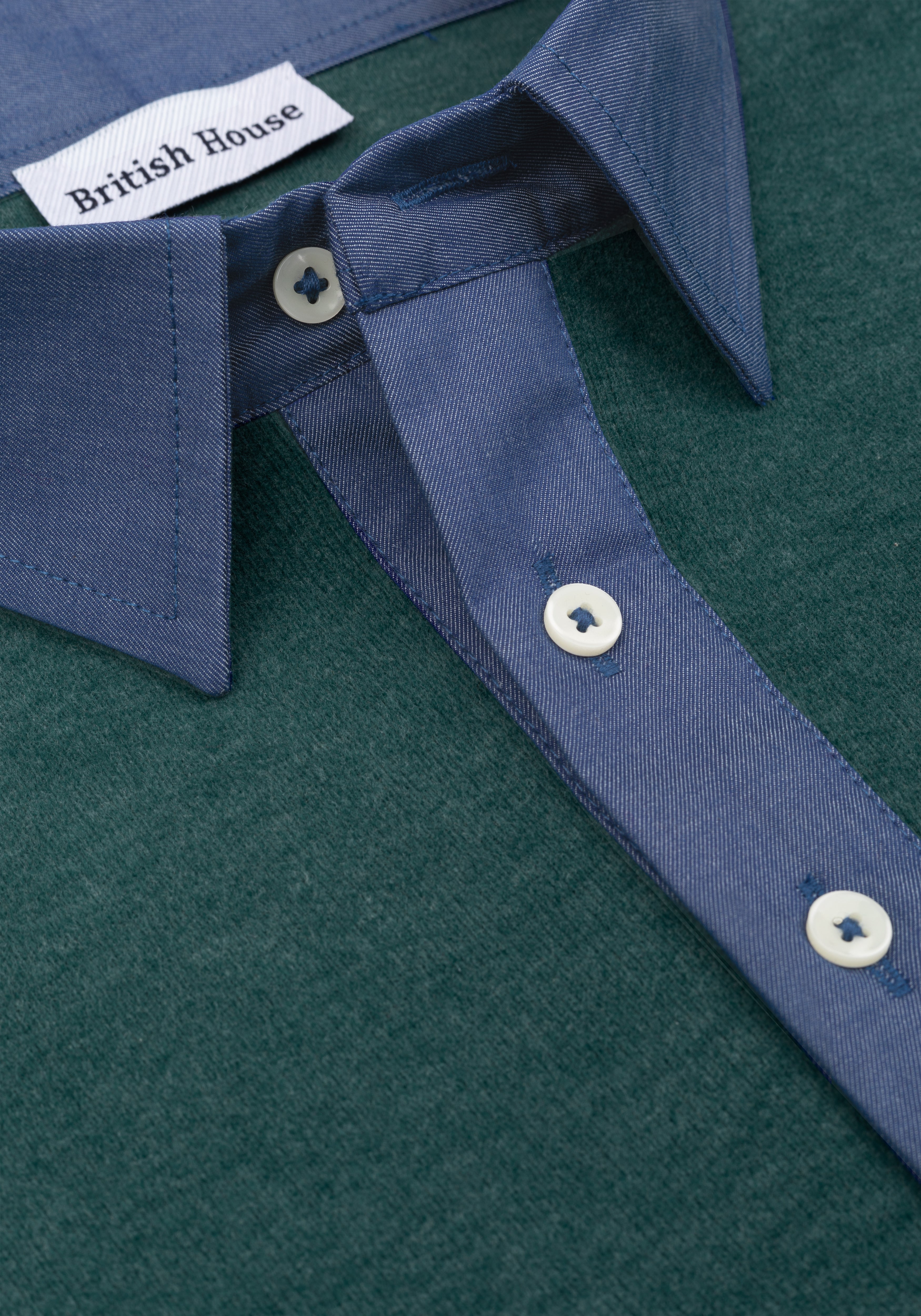 Forest Green Cotton Polo Shirt - Long Sleeve