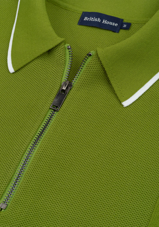 Moss Green Polyamide Knitted Polo Shirt
