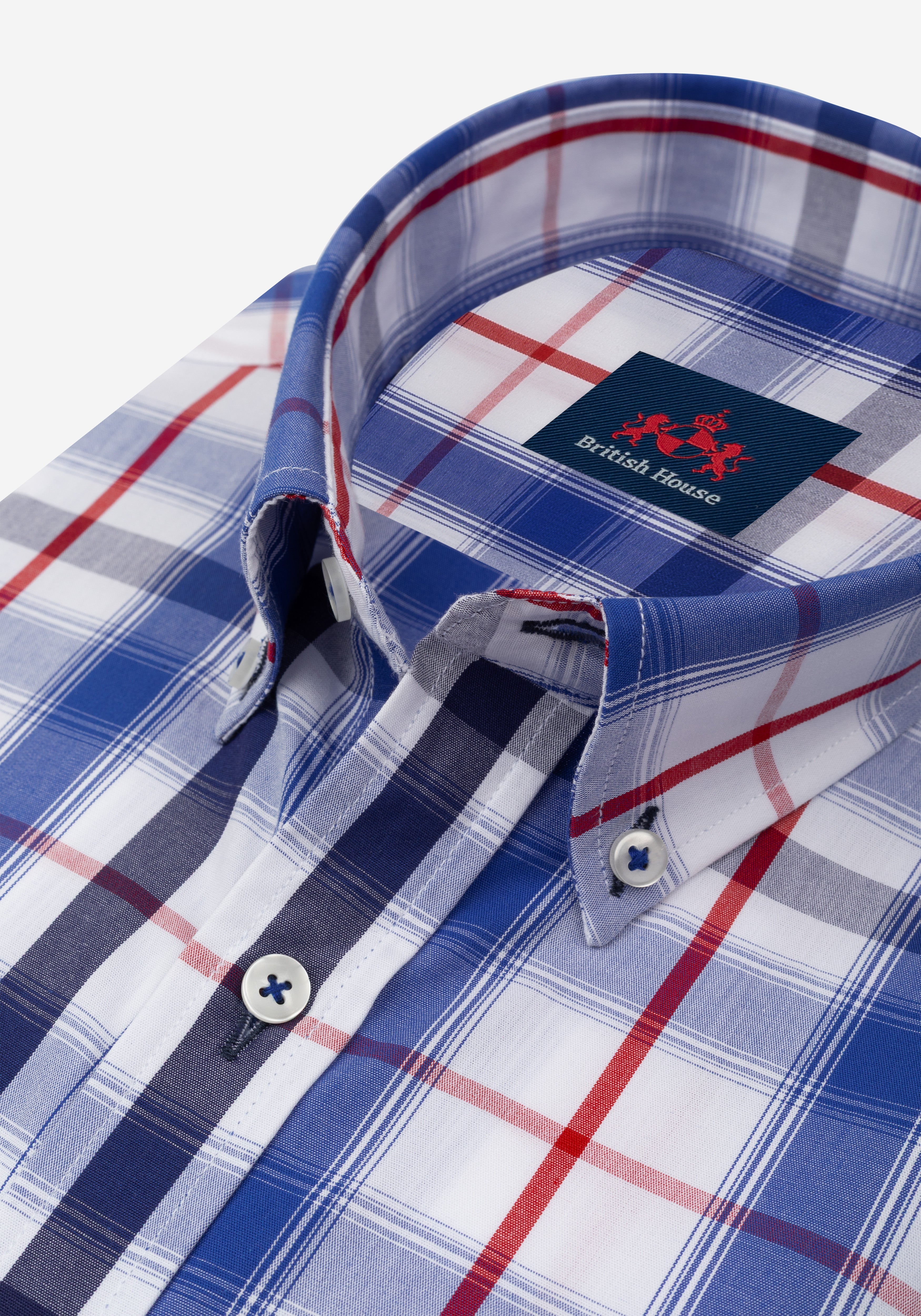 Steel Blue Checked Poplin Shirt