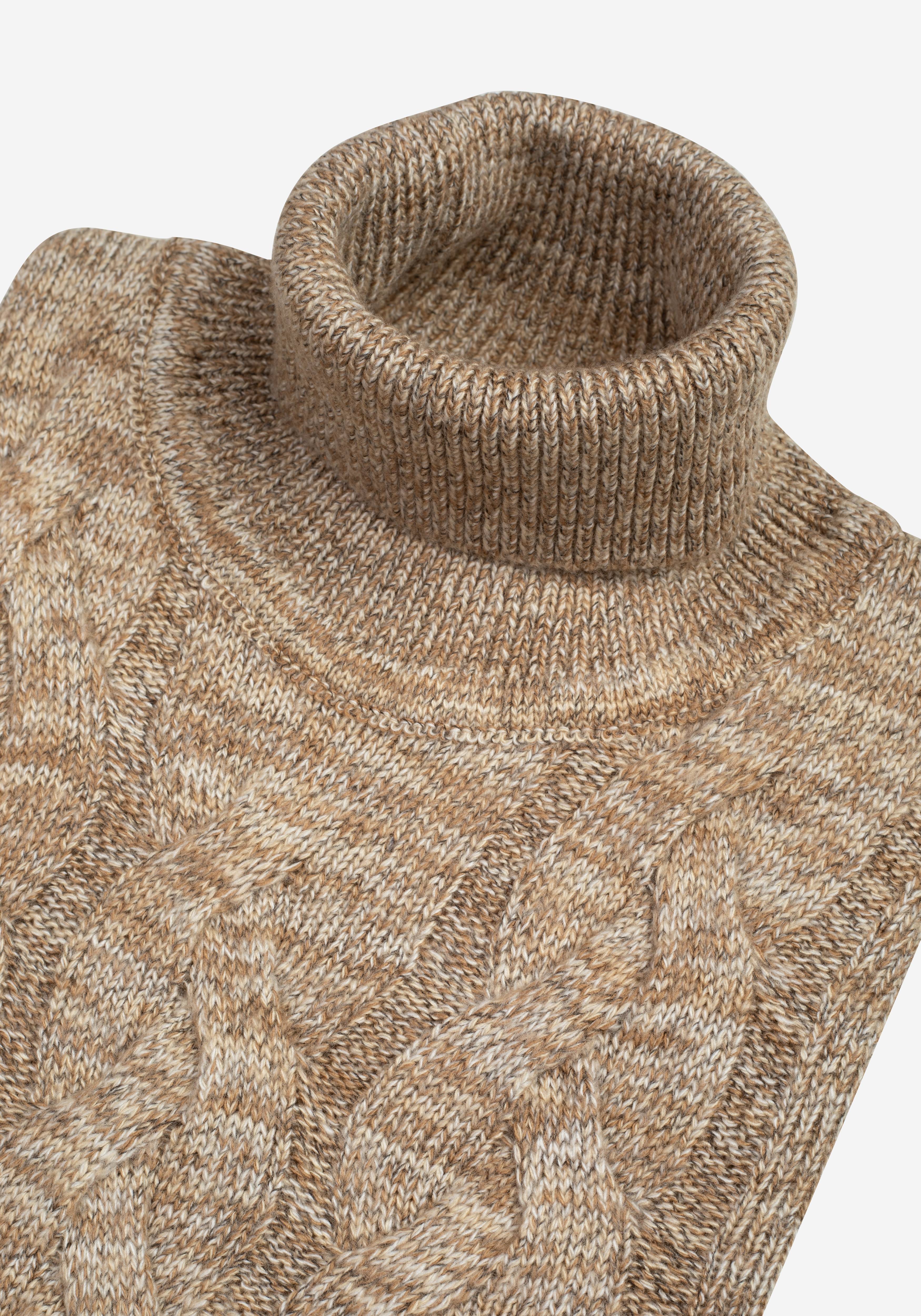 Latte Beige Braided Turtle Neck Pullover
