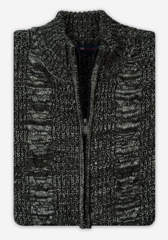 Verdant Olive Braided Zipped Pullover