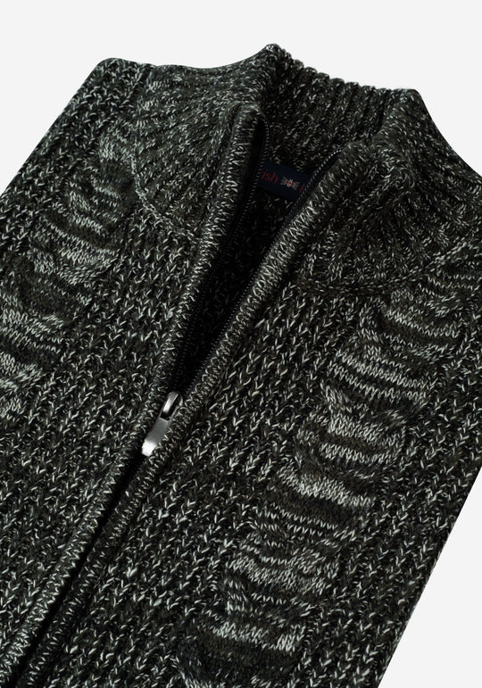 Verdant Olive Braided Zipped Pullover