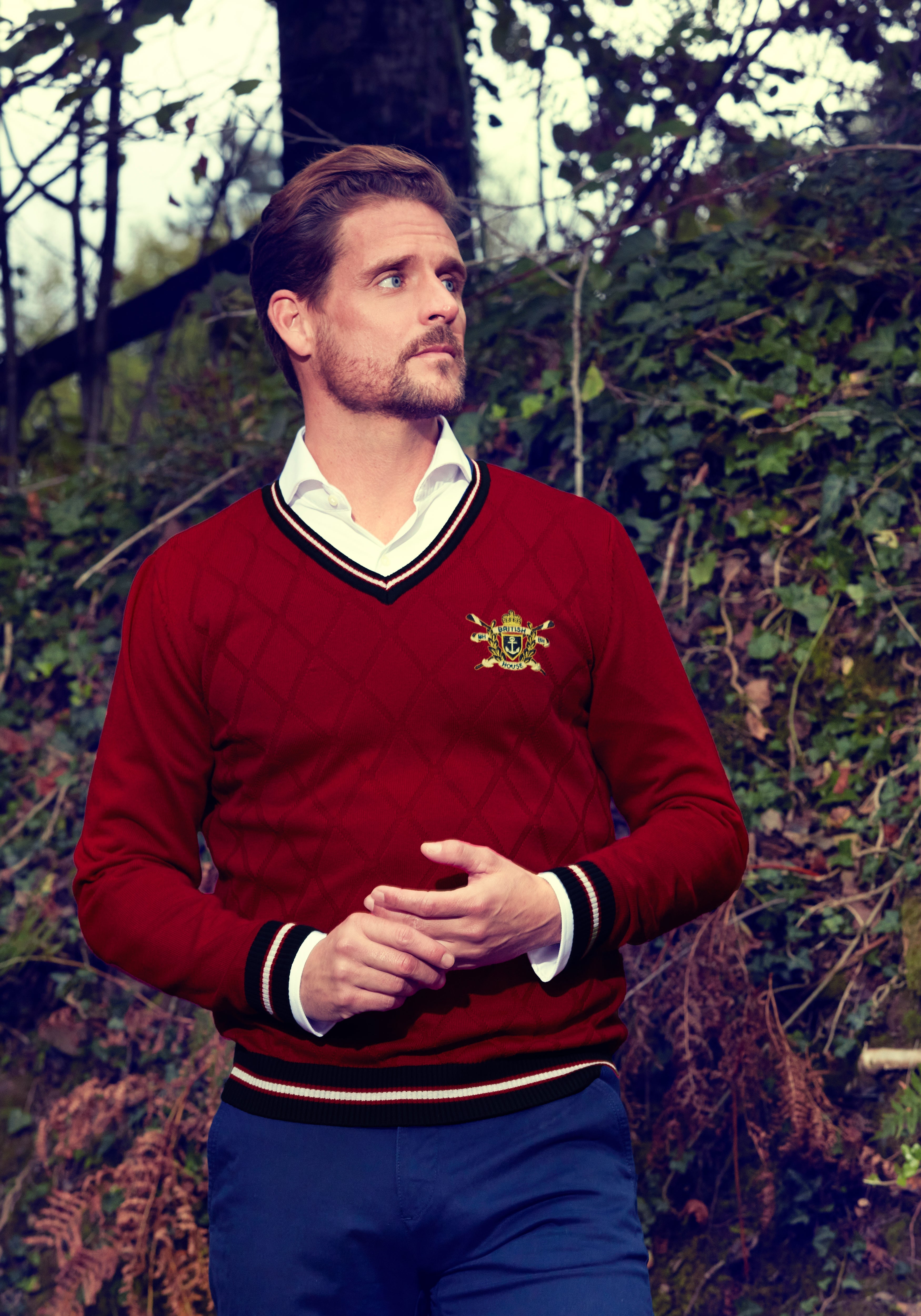 Garnet Burgundy Rhombus V-Neck Pullover