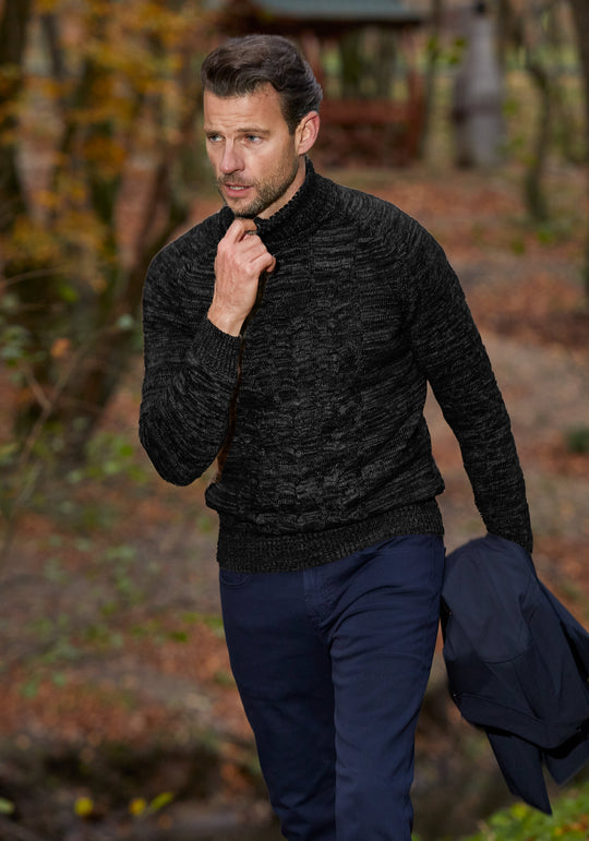 Charcoal Grey Braided Turtle Neck Pullover
