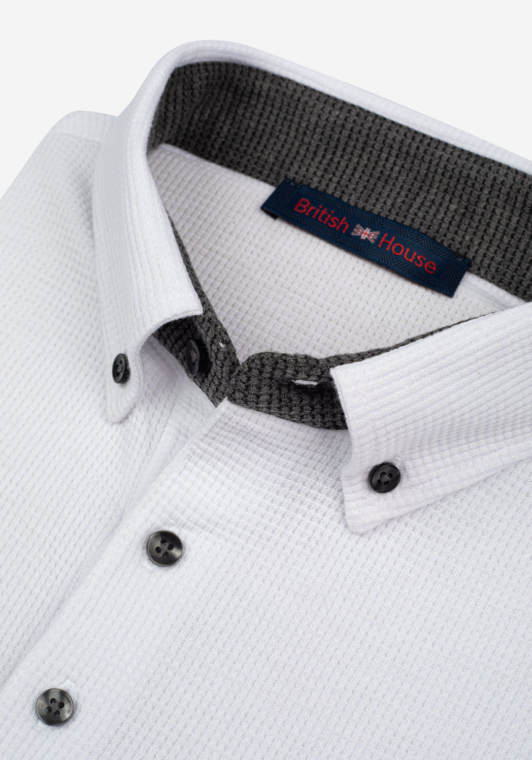 Swan White Cotton Waffle Polo Shirt