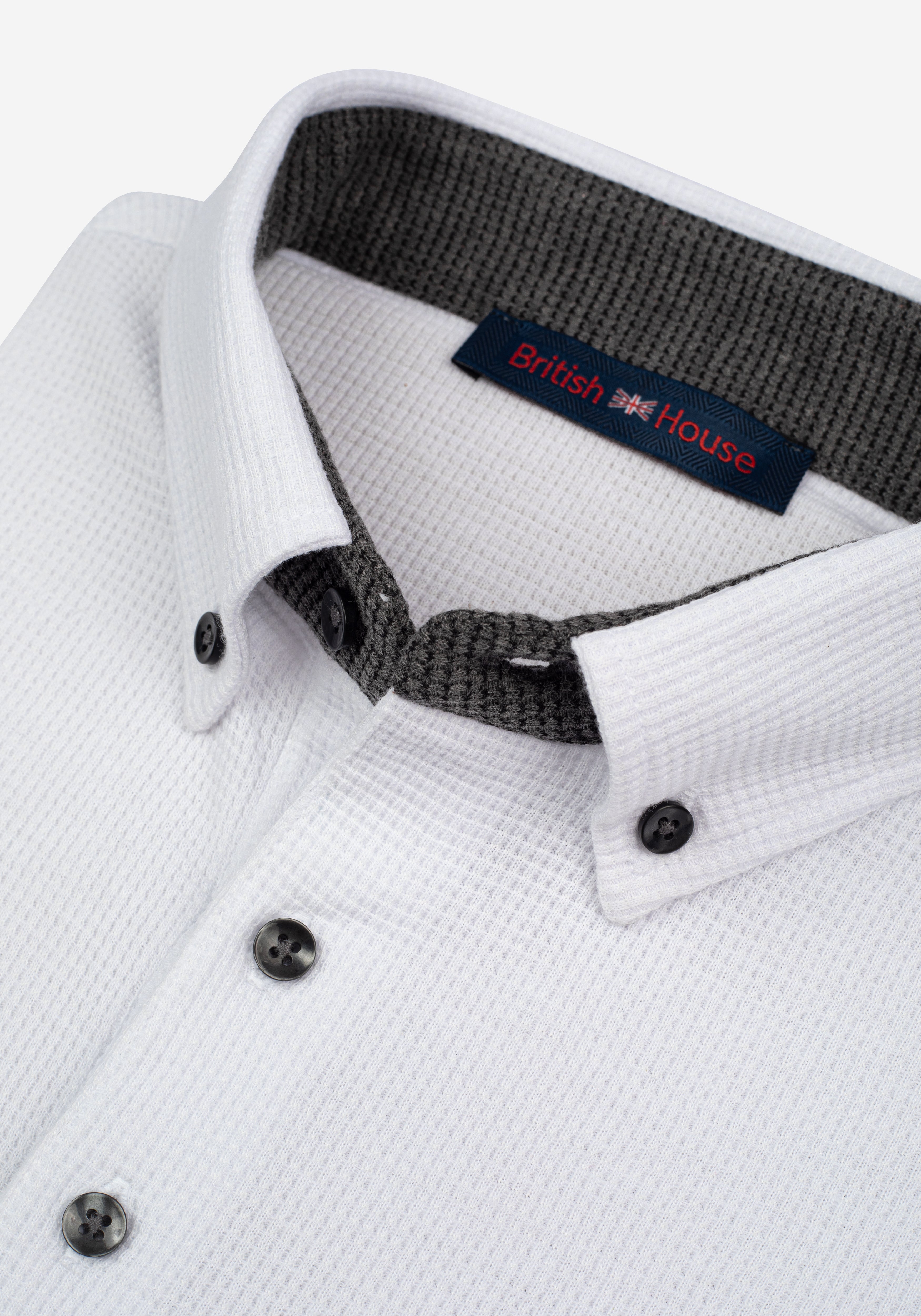 Swan White Cotton Waffle Polo Shirt