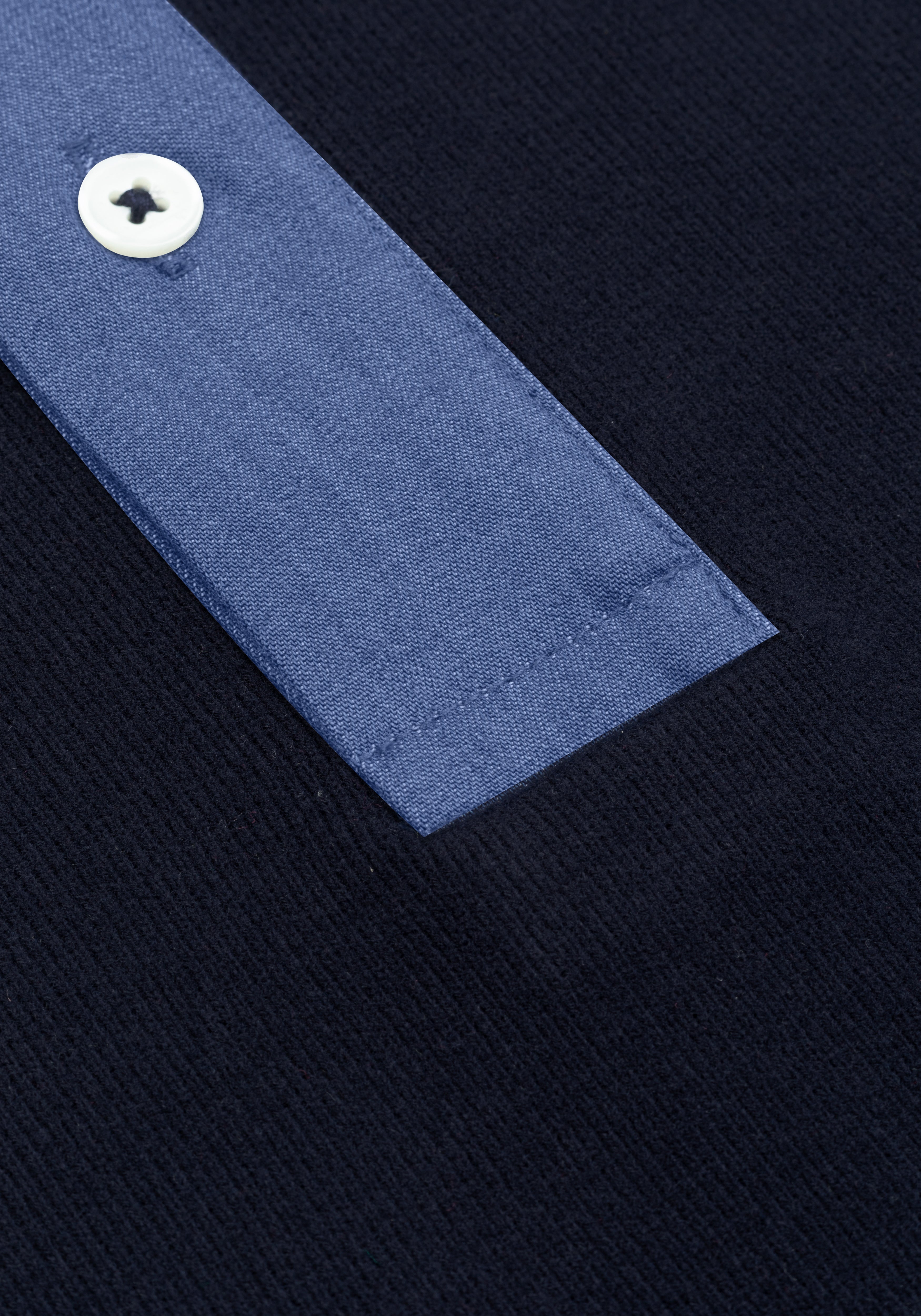 True Navy Cotton Polo Shirt - Long Sleeve