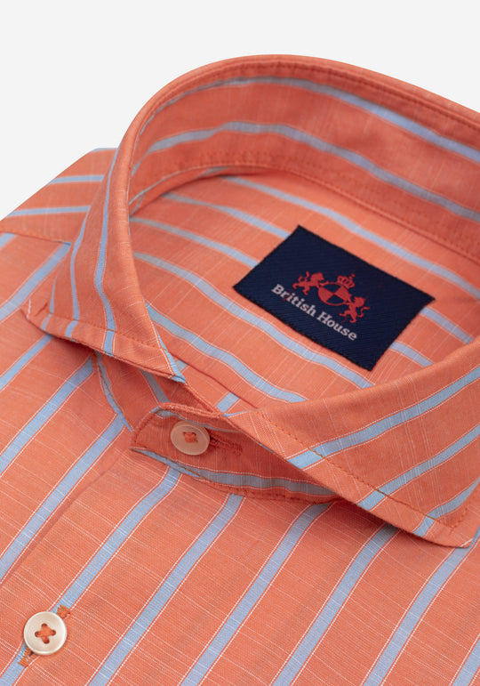 Coral Orange Stripe Washed Signature Chambray Shirt