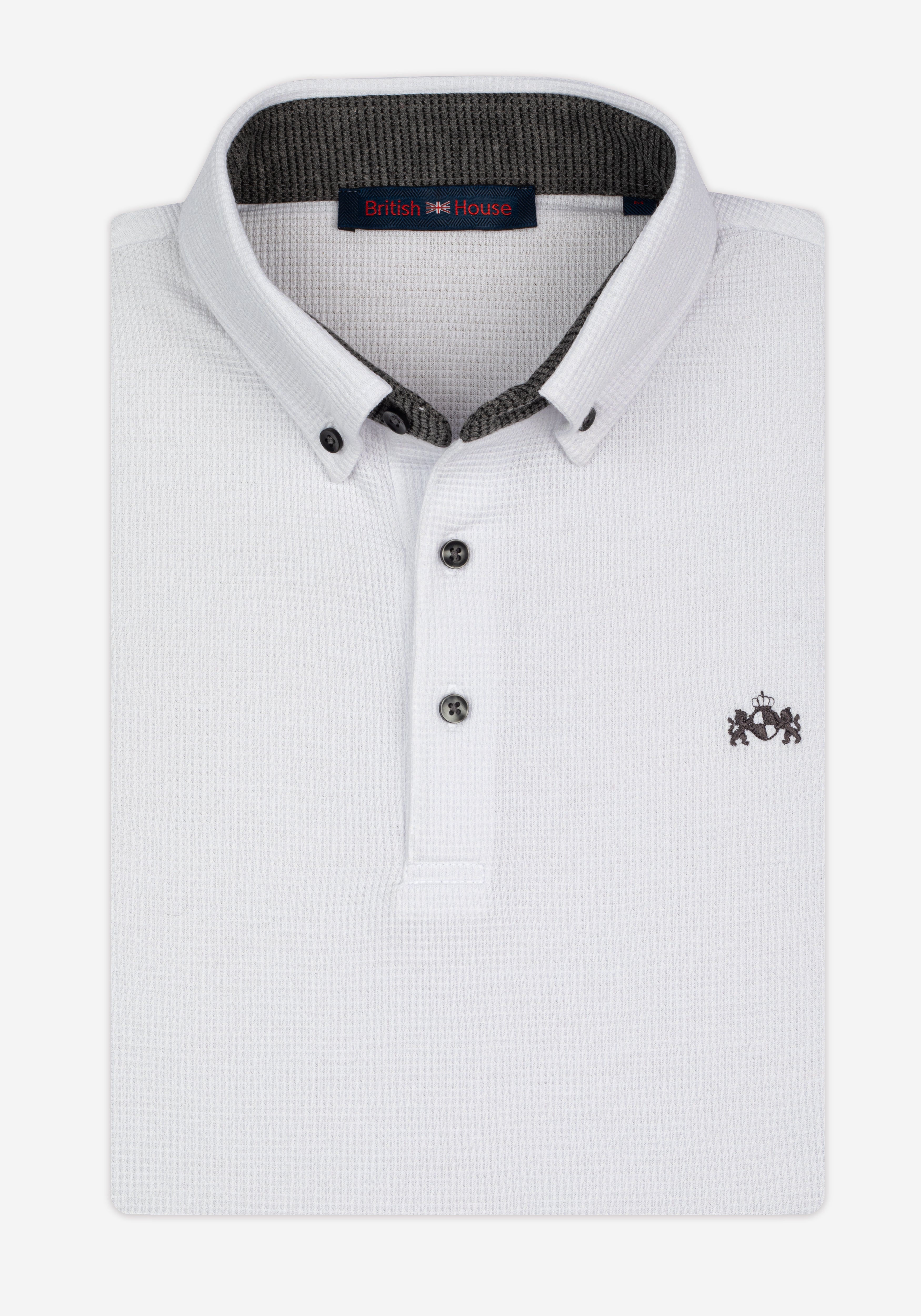 Swan White Cotton Waffle Polo Shirt